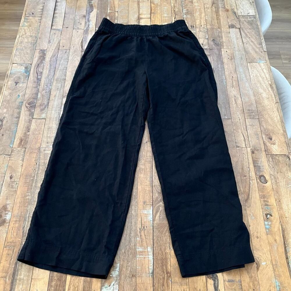 Old Navy High Rise Wide Leg Pants Womens M Black Linen Blend Comfort Waistband